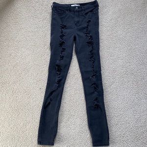 abercrombie super destroyed black skinny jeans 25